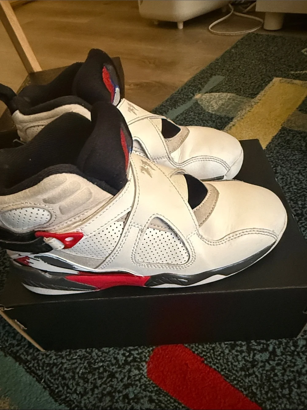 Jordan 8’s Kids White/Black/Red Retro Sneakers